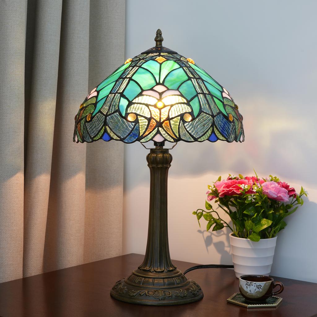 Retro Country Style Stained Glass Desk Light Home Decor Mediterranean Bedroom Bedside Table Lamp Restaurant Bar Cafe Night Light