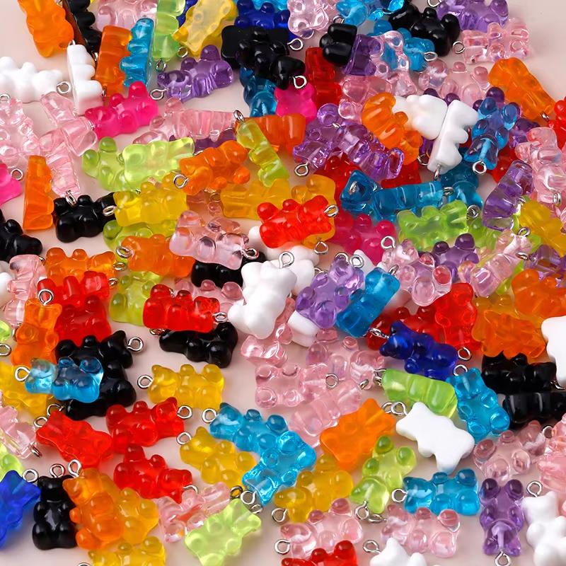10pcs 22X11mm Candy Color Gummy Mini Bear Charms for Making Cute Earrings Pendant Necklace DIY Creative Jewelry Finding
