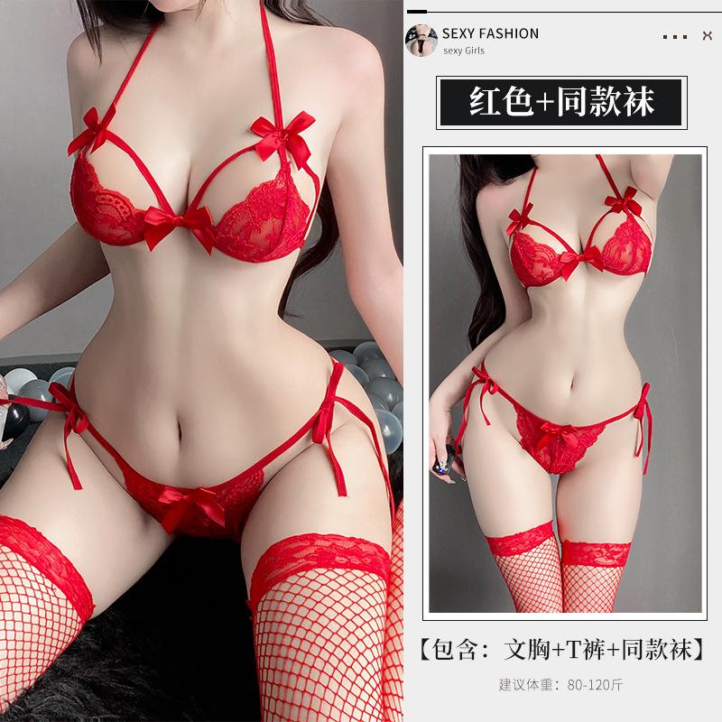 Sex lingerie sexy lace three points free passion temptation small chest pajamas bed robe