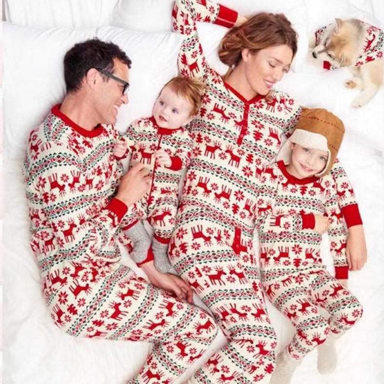 European & American Christmas Family Pajama Set - Print Top, Long Sleeve, Long Pants