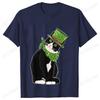 St Patricks Day Print Tshirt Unisex Summer Short Sleeve Tshirts Cut Black Cat with Leprechaun Hat Funny Irish Fashion Tee Tops