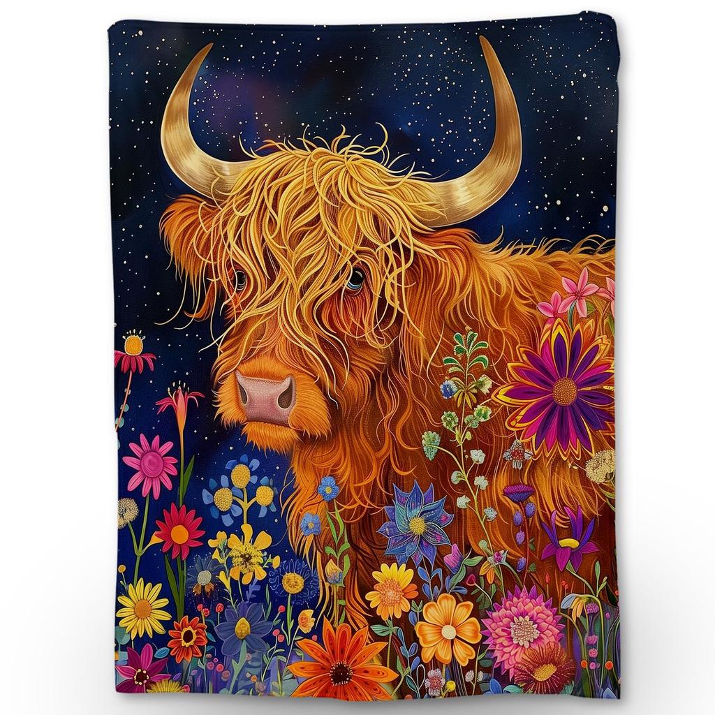 Cute Highland Cow Fleece Blanket Soft Cozy Farm Animal Flannel Throw Blanket for Farmhouse Bedroom Sofa Couch Outdoor Travel