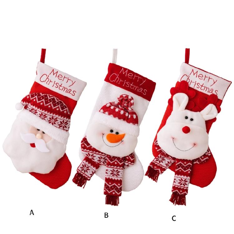 Christmas Theme Stocking Knitted Present Bag for Kids Santa/Snowman/Elk Christmas Socks Festival Mantels Accessory