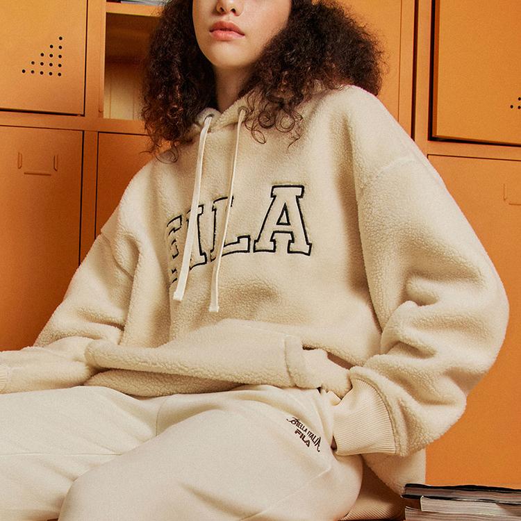 Fila American Vintage Letter Hooded Sweatshirt Unisex Sweatshirt Milk-White F11U339203F-IV