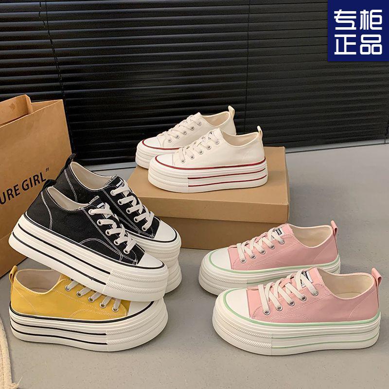 Platform canvas shoes women's spring new small casual sports board shoes versatile muffin white shoes