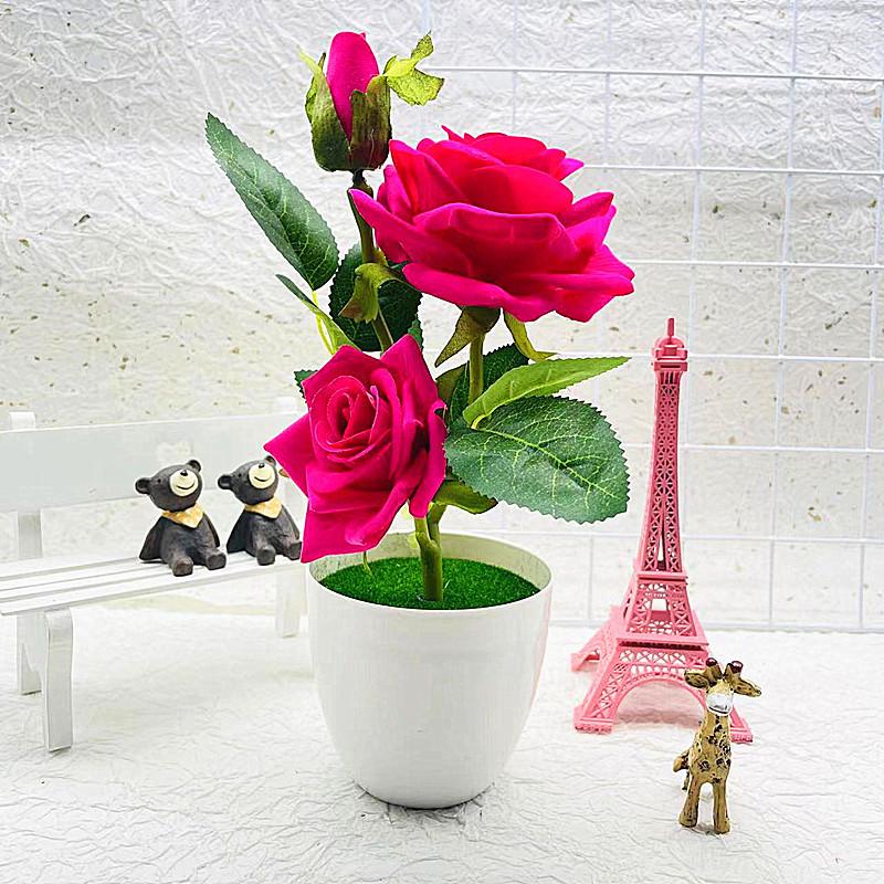Artificial Elegant Flower Rose Potted Plant Bonsai For Home Celebration Gift And