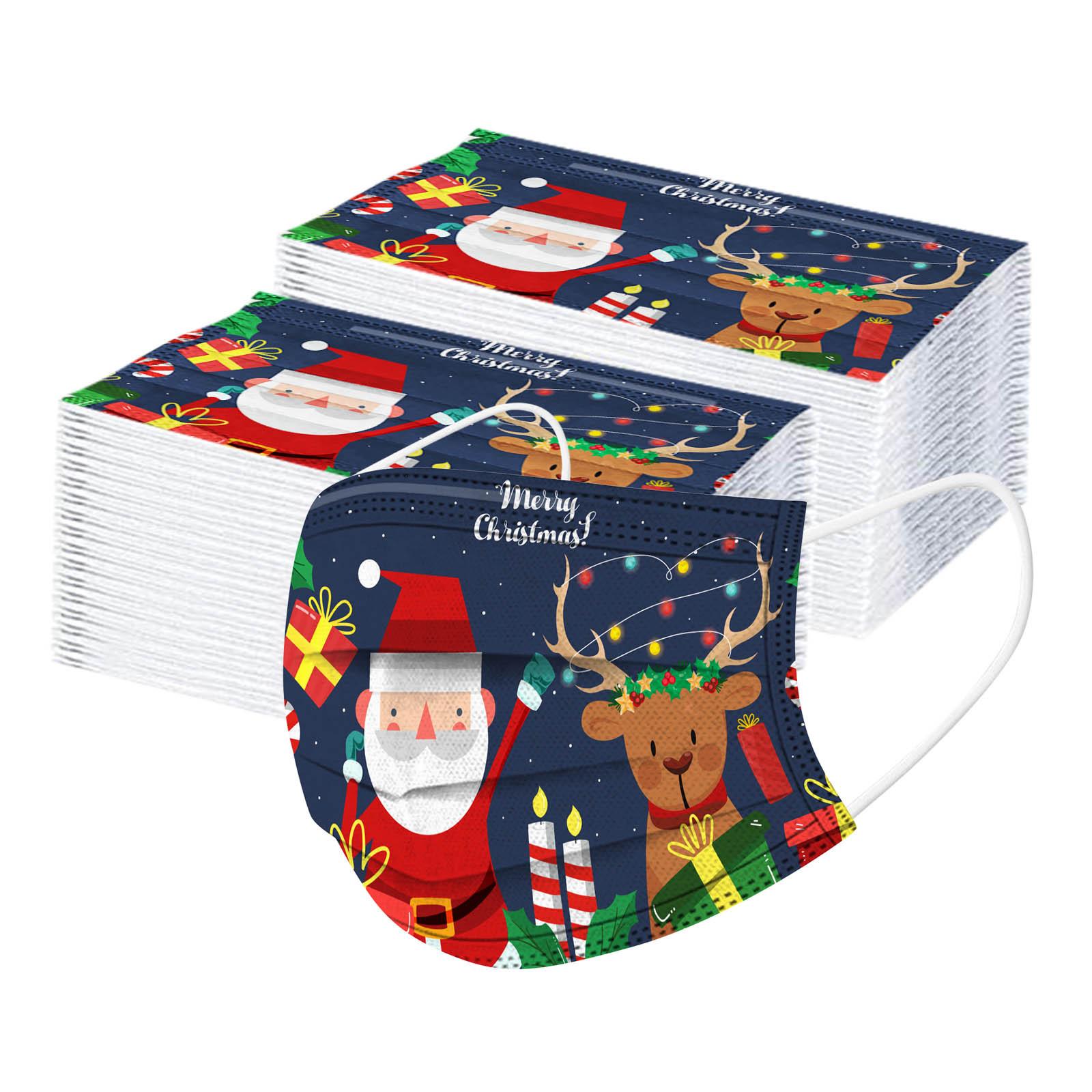 Disposable Christmas Print Face Masks for Adults 100PCS 3-Ply Protective Breathable Earloop Masks for Holiday Use