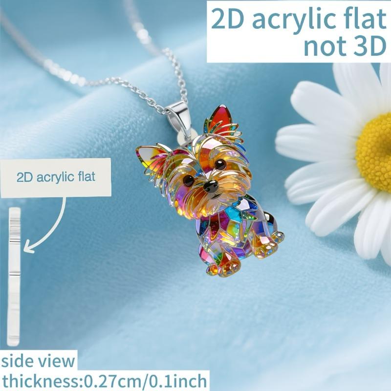 Collana con ciondolo cane Yorkshire in acrilico 2D, catena a Y alla moda per maglione. Regalo ideale per vacanze e compleanni per donne.
