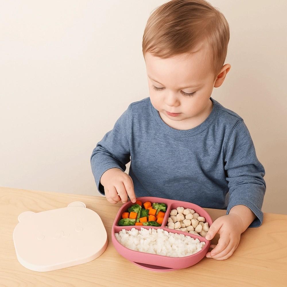 Cartoon Bear Baby Weaning Dishes Anti-Slip Divided Dinner Plate Baby Eating Supplies