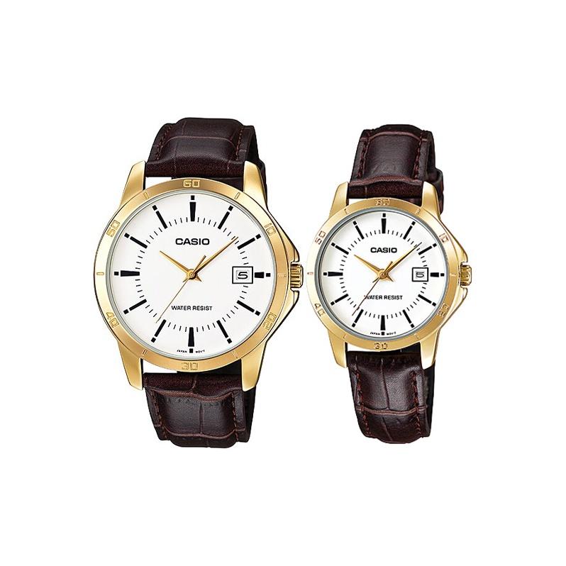 CASIO Unisex Pair Table Series White Watch MTP-V004GL-7A P-V004GL-7A Regular Watch Box