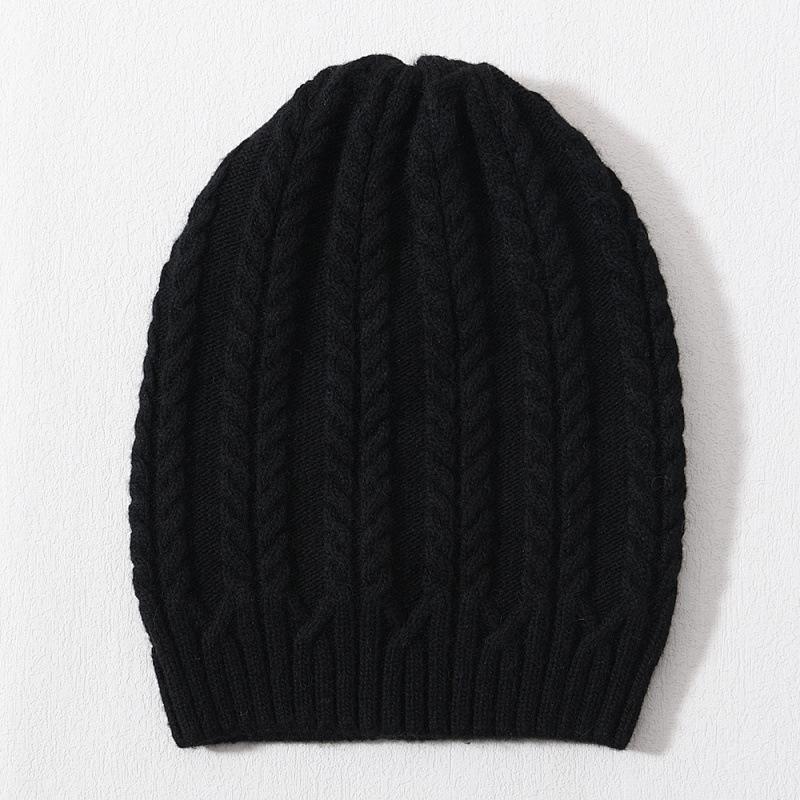 Versatile warm rabbit down knitted hat women's solid color outdoor twist pattern wool hat winter ear protection windproof