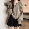Women's V-Neck Ribbed Knit Sweater, Spring/Autumn 2025: Loose, Slimming, Plus Size, Mid-Length, Lazy Style, Ideal Base Layer.