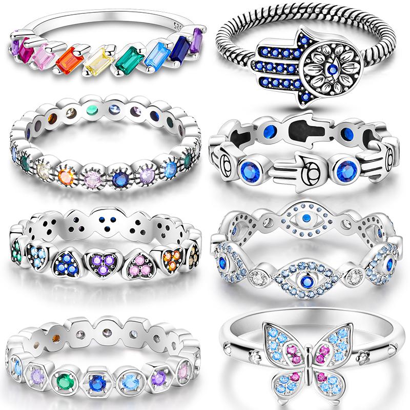 Anelli Nuziali Autentici in Zircone Arcobaleno per Donna100 Rame Cerchio Lucciola Margherita StellaLuna Cuore Rosa Anello Dito Gioielli