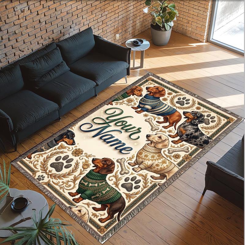 Forest Nature Theme Crystal Velvet Rug Personalized Custom Name Text Soft Floor Mat Home Decor