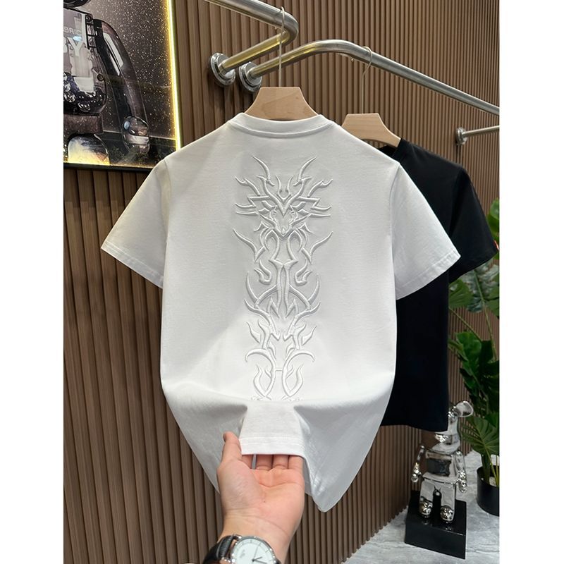 Sommer Top Mode Stickerei Neutral Kurz O-Ausschnitt Lässig Hip Hop Schwere Textur Baumwolle Ins Locker Herren T-Shirt