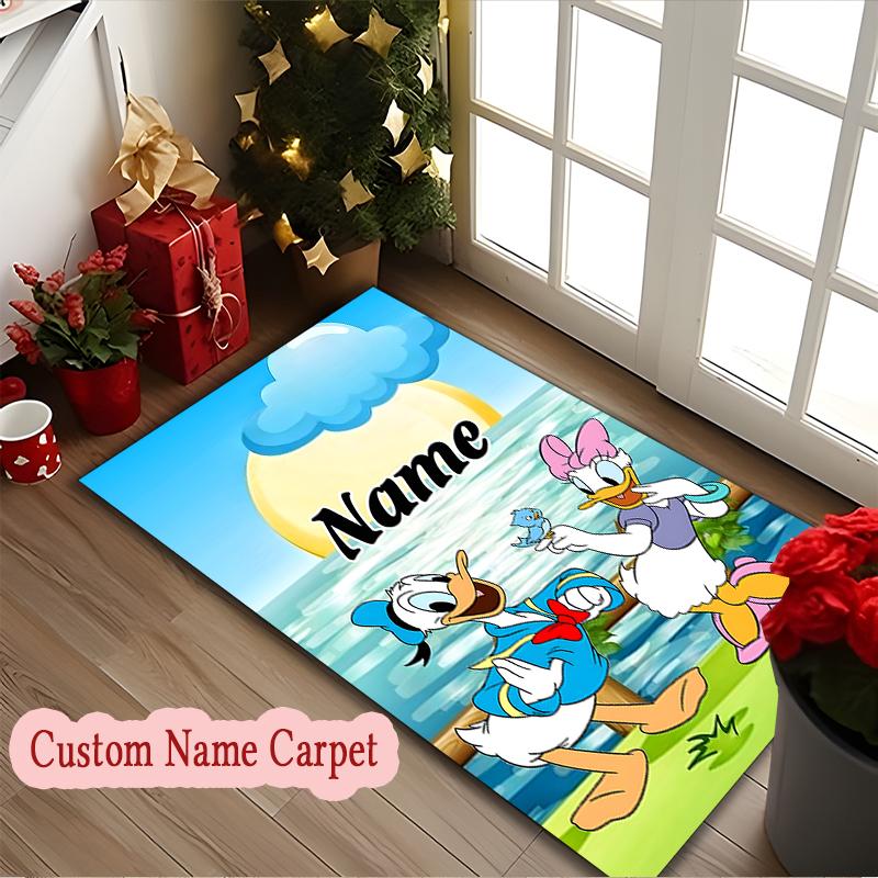 1pc Donald Duck Daisy Duck Rug, Custom Name Machine Washable Area Carpet for Home Office Outdoor Camping Use