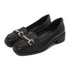 Women's 2026 New Style Black Leather Loafers - Soft Sole, Comfortable, Low-Cut Chunky Heel, Square Toe, Spring/Autumn.