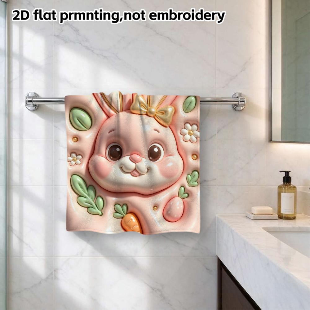 Pink Bunny with Carrot Towel, Soft Absorbent Bath Towel, Quick Dry Kids Hand Towel for Daily Use