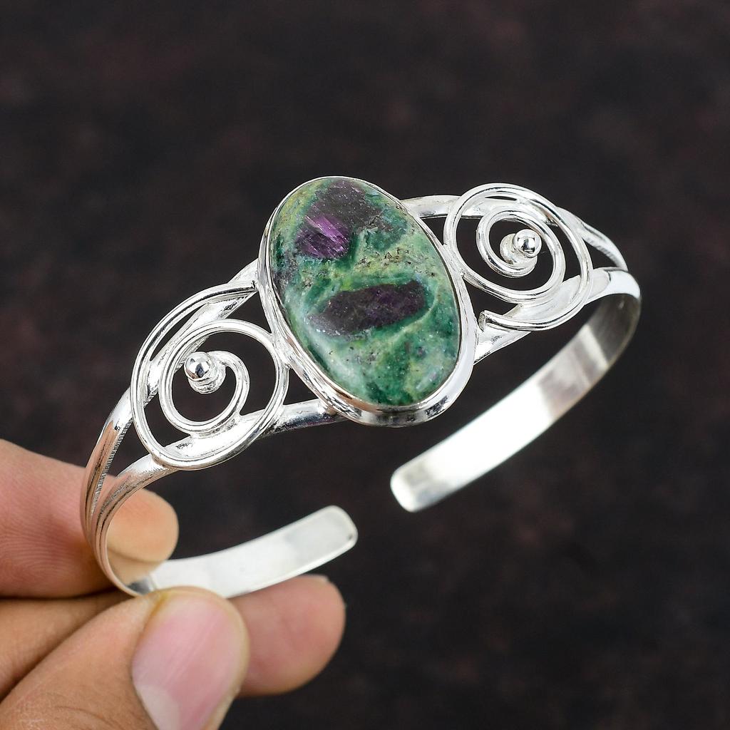 Ruby Fuchsite Cuff Bracelet 925 Sterling Silver Bangle Real Gemstone Handmade Jewelry Adjustable Cuff Bracelet Gift For Women Dainty Jewelry