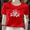 Ladies' Rose Printed T-shirt - Lightweight Polyester Short Sleeve Round Neck Top Machine Washable Spring, Summer, Autumn Casual Shirt