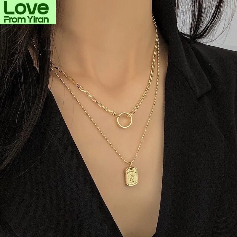 

Двухслойное ожерелье с подвеской в виде портрета для женщин, цепочка для свитера из нержавеющей стали, нишевое колье, цепочка для ожерелья, ювелирные аксессуары
