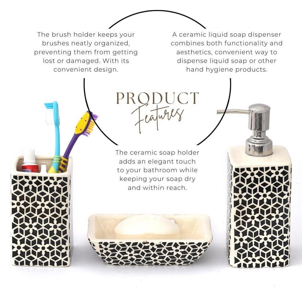 Premium Ceramic Bathroom Accessories Set of 3 | Modern Luxury Bath Set with 300ml Soap Dispenser, Toothbrush Holder & Soap Dish | Home Decor Items