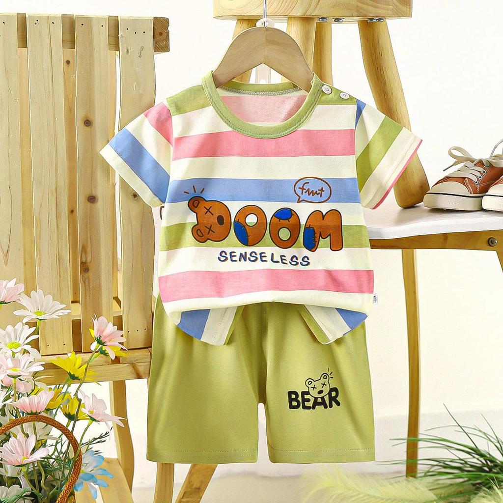 Set di Abbigliamento Estivo per Bambini Set T-shirt a Maniche Corte con Stampa di Animali Cartoni Animati Pantaloncini 2 Pezzi per Bambini e Bambine Morbido Cotone Abbigliamento Casual Quotidiano per Bambini