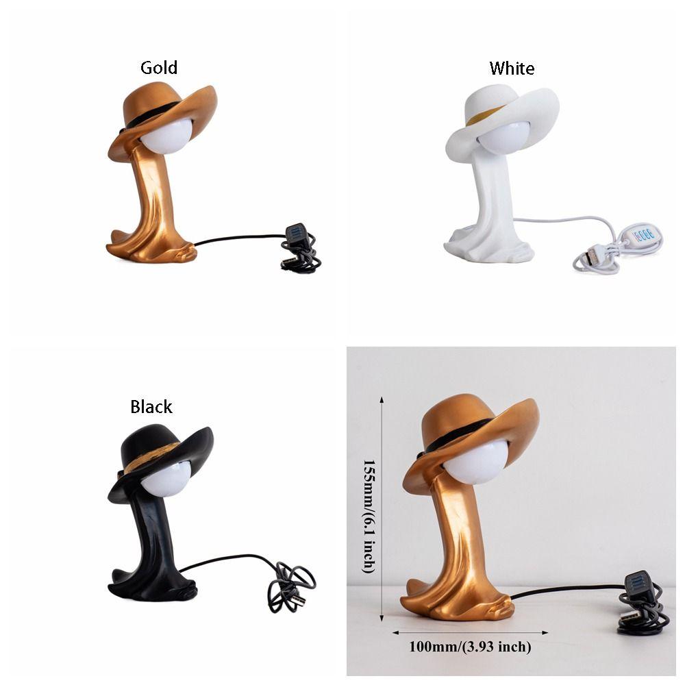 Creative LED Lamp Decorative Straw Hat Cartoon Table Night Light Resin Art Bedside Lamp Home Decor
