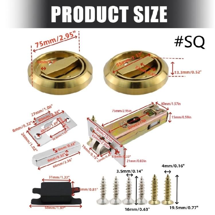 Rustproof Invisible Door Handle Lock Replacement Indoor Circular Pull Rings Lock Hardware for Sliding Doors Easy to Install