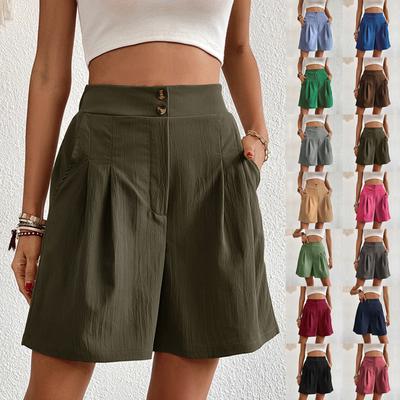 Women's Fashion Casual Solid Colour Loose High Waisted Wide Leg Shorts