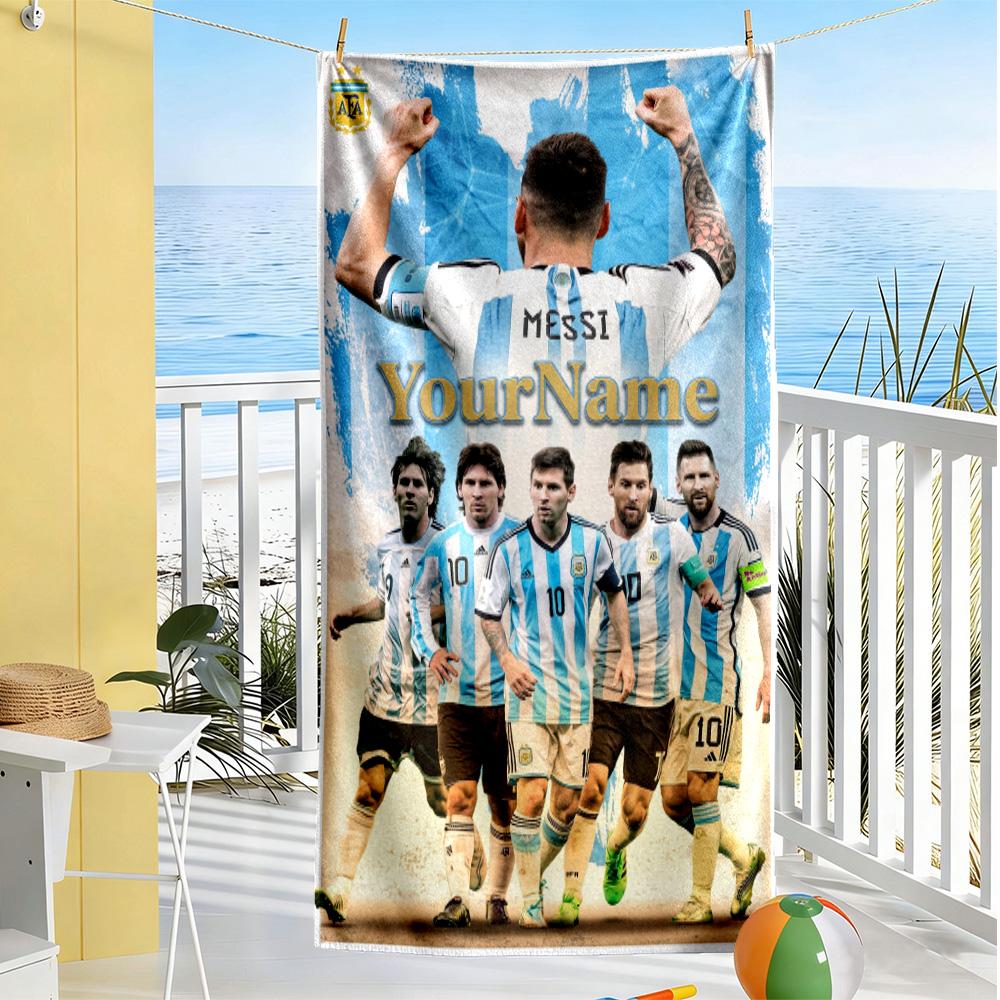 Messi Personalized Name Beach Towel Quick-Dry Soft Microfiber For Beach Bathroom Outdoor Swimming Pool Camping Picnic Yoga Diving Vacation Accessories