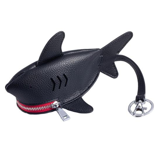 

Leather Shark Key Bag Cute Shark Shape Car Key Bag Backpack Charm Shark Pouch with Keyring And Lanyard Zippered Coin Purse