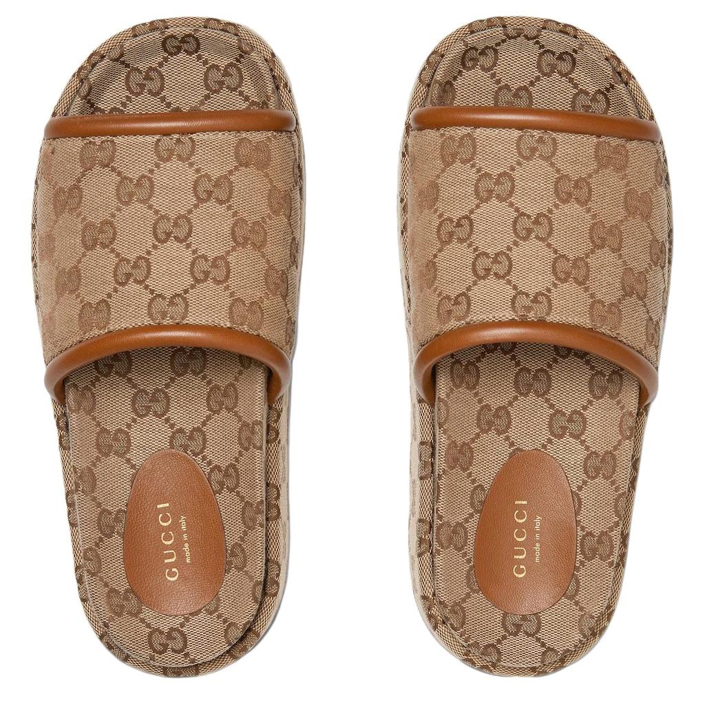 Gucci Slide Slippers Women's Beige & Dark Brown 816797 FAD9C 9745