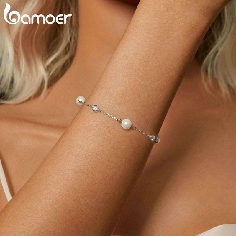 Bamoer Drobný moissanitový náramek z ryzího stříbra 925, Náramky s nastavitelným řetízkem s nastavitelným řetízkem Šperky pro družičku