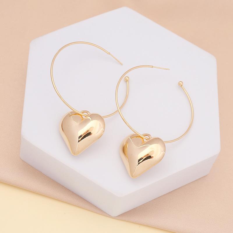 Fashion Glossy Big Heart Pendant Earrings For Women Exaggerated Metal Geometric Huggie Hoop Earrings Jewelry Accessories Gifts