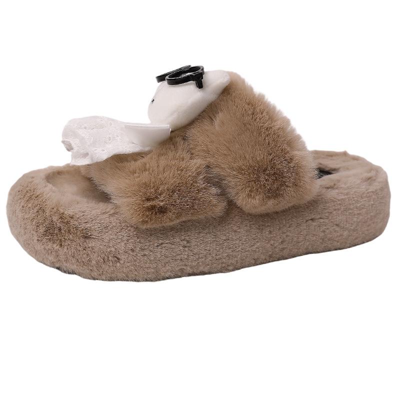 Niche cute cartoon fluffy shoes for women's autumn and winter new thick-soled outer wear warm and height-increasing cotton slippers