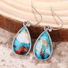 Silver Plated Oyster Turquoise Teardrop Drop Earrings, Natural Stone Boho Earrings for Women