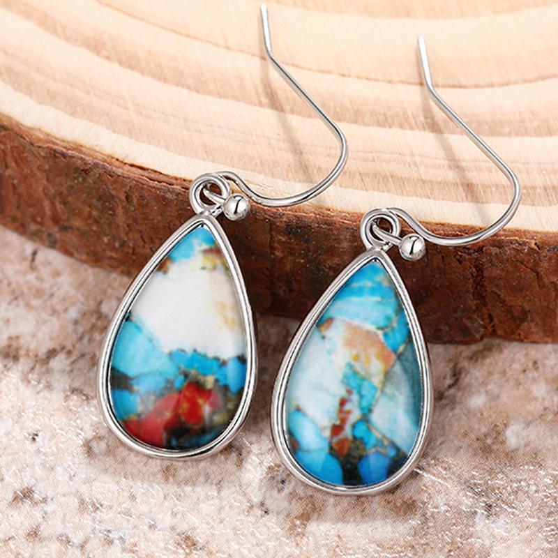 Silver Plated Oyster Turquoise Teardrop Drop Earrings, Natural Stone Boho Earrings for Women