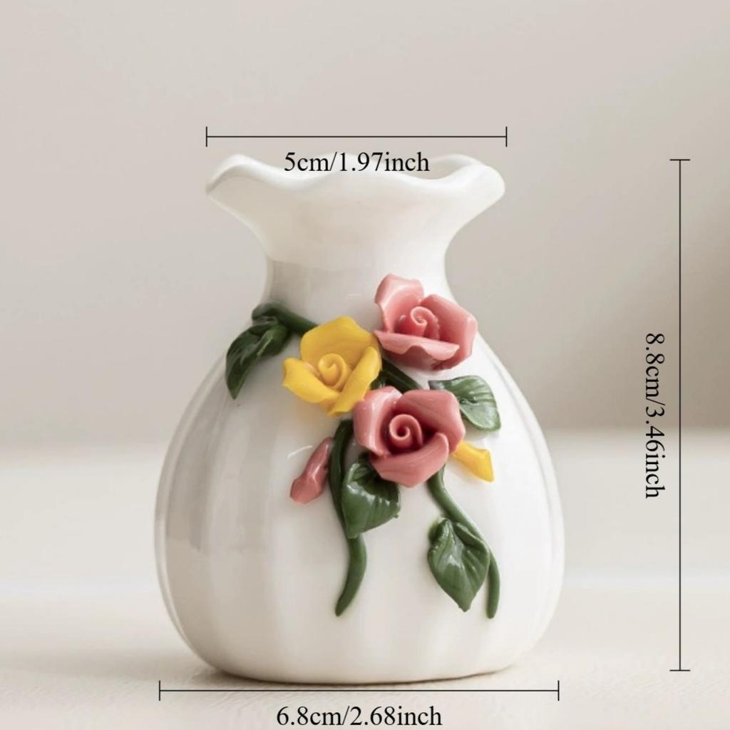 Hand-Painted Rose Small Vase,Handmade Ceramic Vase, Modern Dried Flower Vases,Chinese Style Art Vases,for Dining Table Bookcase Desk Decoration