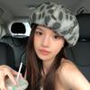 Retro Tie Dye Leopard Print Camouflage Beret Hat for Women Summer New Versatile Face Showing Small Octagonal Painter Hat Trend