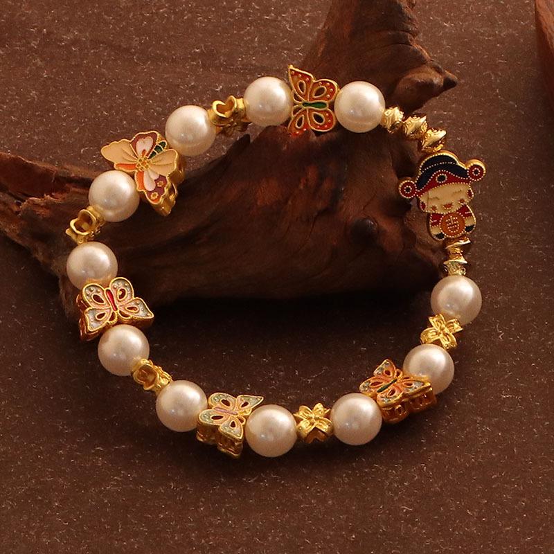Butterfly Bead God of Wealth Bracelet Pearl Bracelet Exquisite Chinese Style Girlfriend Gift Hand Jewelry