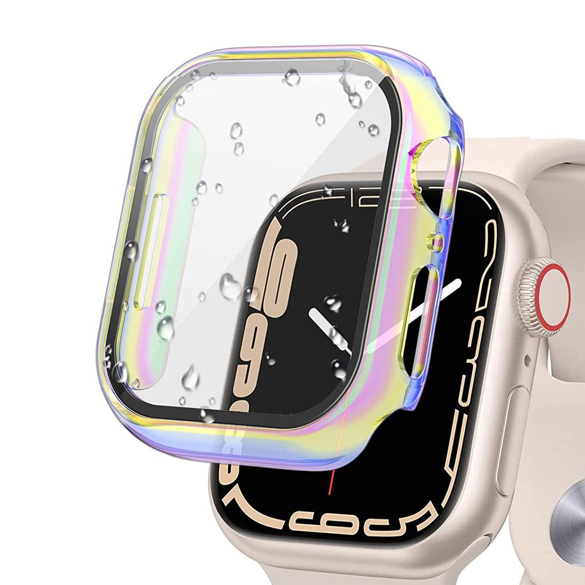 

НОВЫЙ ПК Цветной чехол для часов Встроенное закаленное стекло для Apple Watch 45 мм 40 мм 44 мм 41 мм IWatch Series 9 8 7 6 SE 5 Чехол с покрытием 41mm