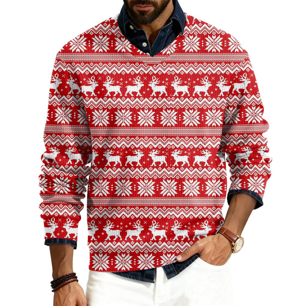 Pánský pulovr s V-výstřihem, s dlouhým rukávem, žebrovaný úplet