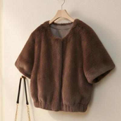 Shop   Women S collarleSS Half Sleeve Faux Mink Winter Jacket Brown Dgb Wjp 5049