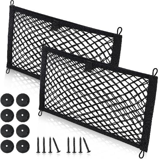 Universal Mesh Cargo Net for Car Trunk Storage,Elastic Small Automotive Cargo Net Pocket Wall Sticker Organizer Pouch Bag Storage for SUV,2 Pack with