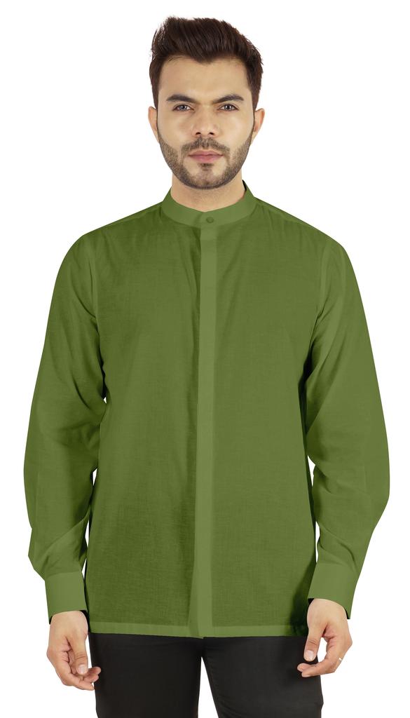 BestMan Mens Solid Shirt Mandarin Collar Long Sleeve Button-Up Formal Shirts Office