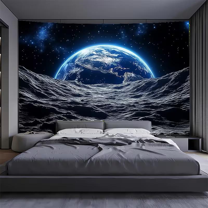 2D Cosmic Galaxy Earth View Tapestry Moon Surface Background Cloth Decor
