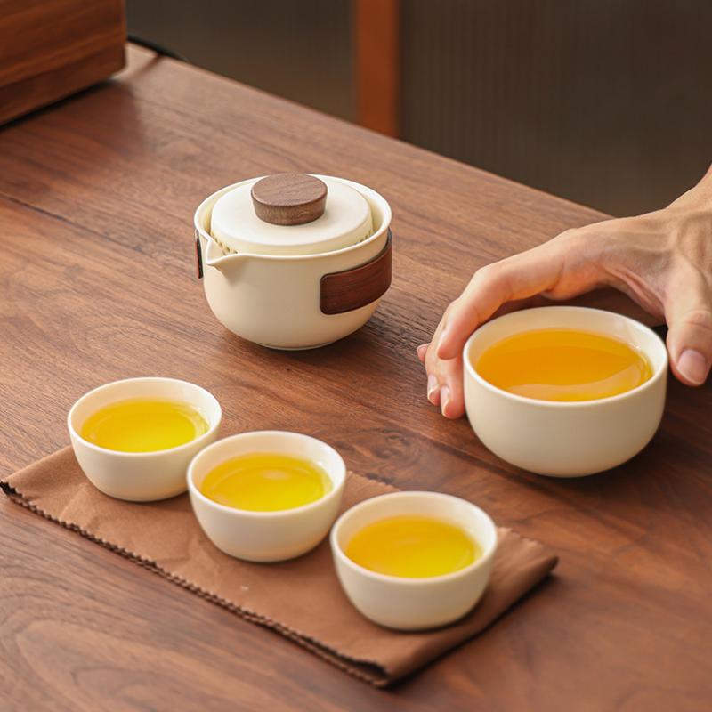 Przenośny zestaw do herbaty Kungfu z białym szkliwem księżycowym, podróżny ceramiczny zestaw do herbaty, minimalistyczny wygląd, nowoczesne chińskie zestawy do herbaty, odpowiednie do domu, biura, podróży służbowych