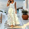 Women's Sleeveless U-Neck Maxi Dress Lightweight Loose Fit,Fresh Leaf Print Simple Plant Series,Elegant Loungewear for Daily Vacation Wear