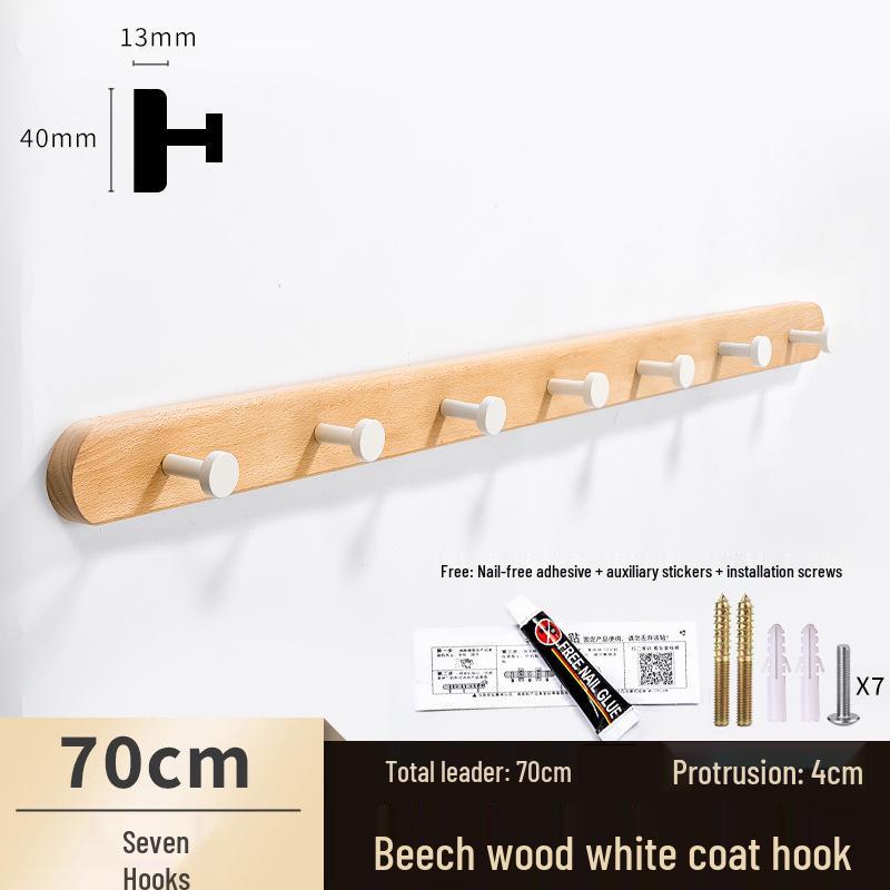 Solid Wood No-Punch Adhesive Coat Rack: Tiered Entryway/Wall/Door Mount Hanger